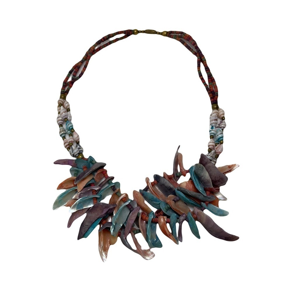 Vintage Multi Coloured 3 Strand Shell Statement Necklace